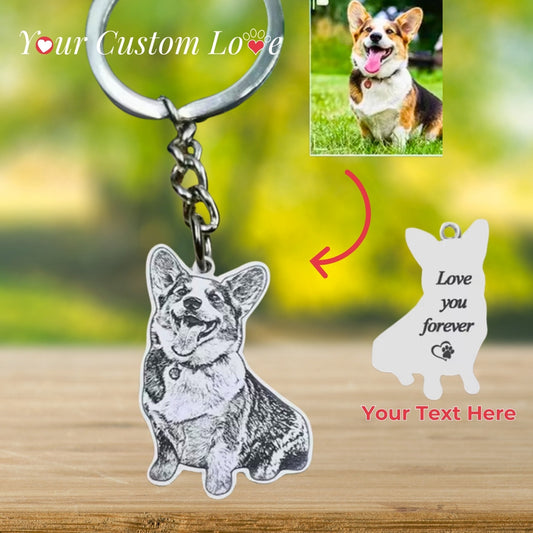 Personalized Pet Photo Keychain - Custom Engraved Pet Charm