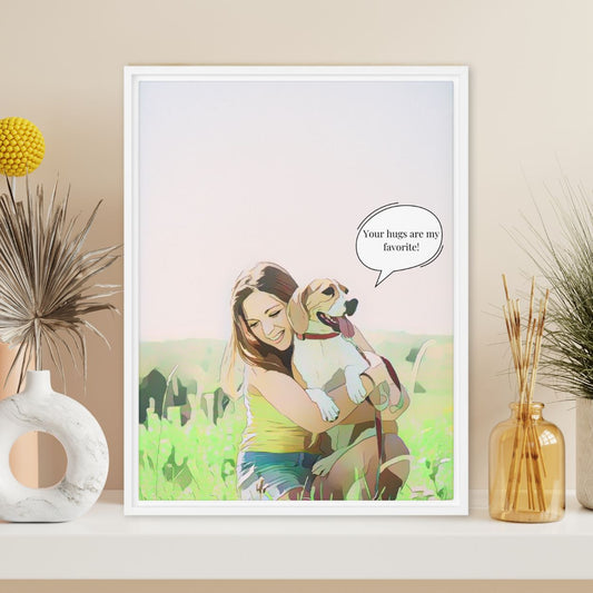 Personalized Cartoon Canvas with Your Pet's Fun Quote Premium Framed